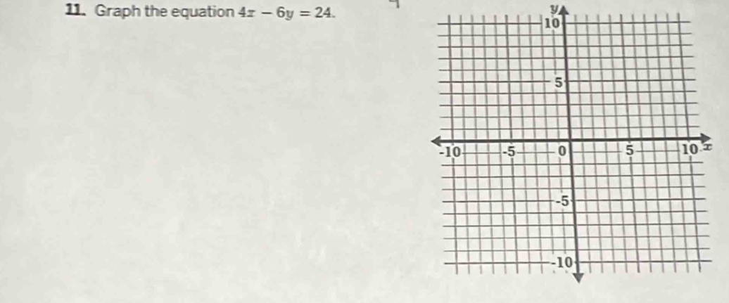 Graph the equation 4x-6y=24.
y