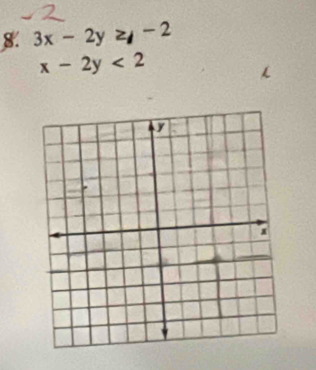 3x-2y≥slant -2
x-2y<2</tex>
