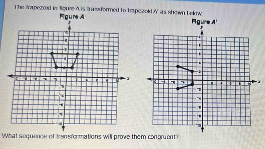 Solved: The trapezoid in figure A is transformed to trapezoid A' as ...