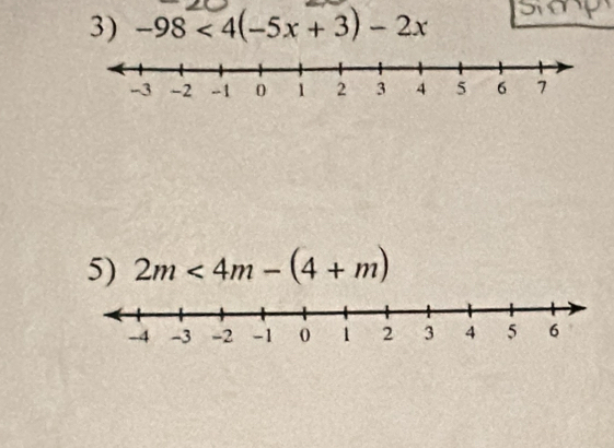 -98<4(-5x+3)-2x
5) 2m<4m-(4+m)