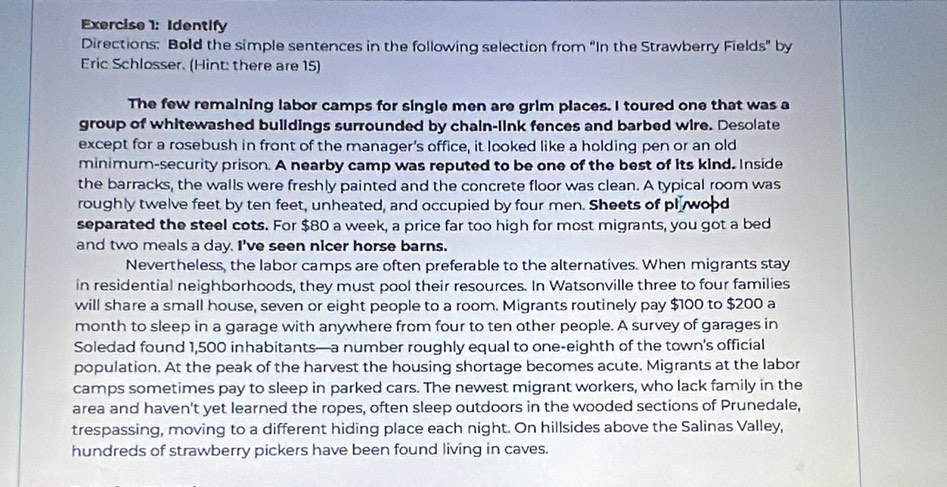 Solved: Identify Directions: Bold the simple sentences in the following ...