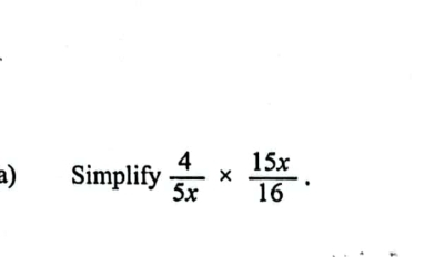 Simplify  4/5x *  15x/16 .