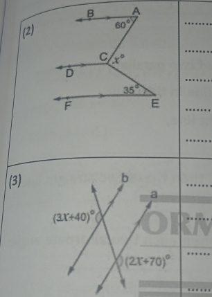 A
(2) 60°
C x°
D
35°
F
E
(3)