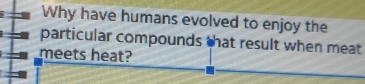 Why have humans evolved to enjoy the 
particular compounds that result when meat 
meets heat?