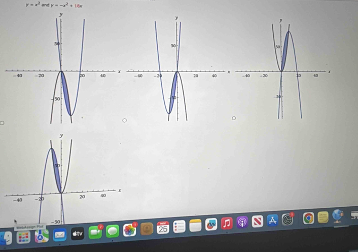 y=x^2 and y=-x^2+18x
itv