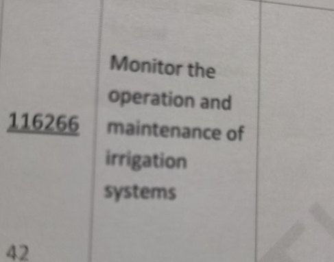 Monitor the 
operation and
116266 maintenance of 
irrigation 
systems
42