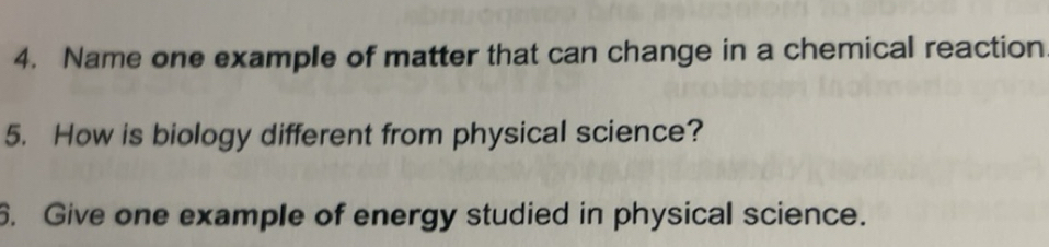 Solved: Name one example of matter that can change in a chemical ...