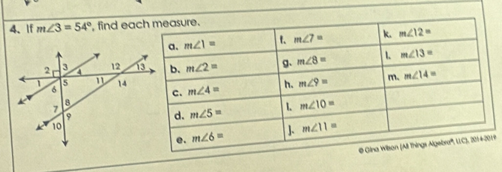 If m∠ 3=54° , find eac