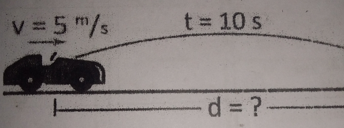 v=5 m/s 
t=10s
d= ?