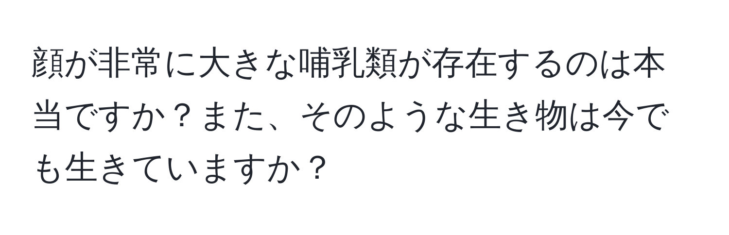 顔が非常に大きな哺乳類が存在するのは本当ですか？また、そのような生き物は今でも生きていますか？