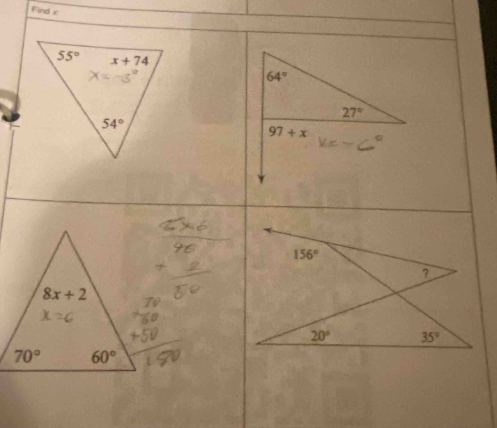 Find x
156°
?
20°
35°