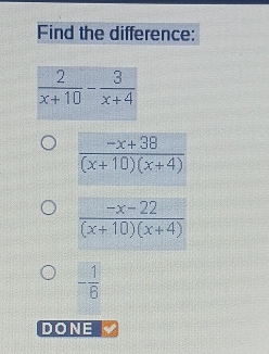 Find the difference:
- 1/6 
DONE