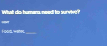 What do humans need to survive? 
Food, water,_