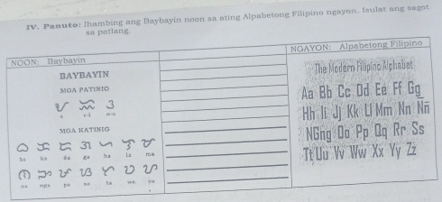 Solved: Panuto: Ihambing ang Baybayin noon sa ating Alpabetong Filipino ...