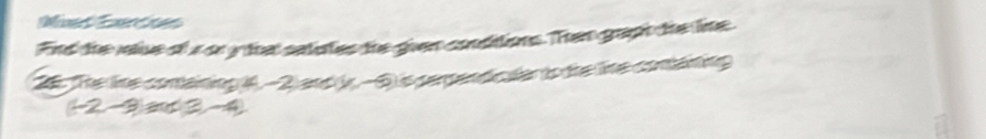 Md T a d 
Find the value of s or y thal satates the gven conditions. Then grapt the line 
25. The line containing (4. -2) and (r.- 6) is cerpendicaler to the line contanting
(-2,-3)(x)(3,-4)