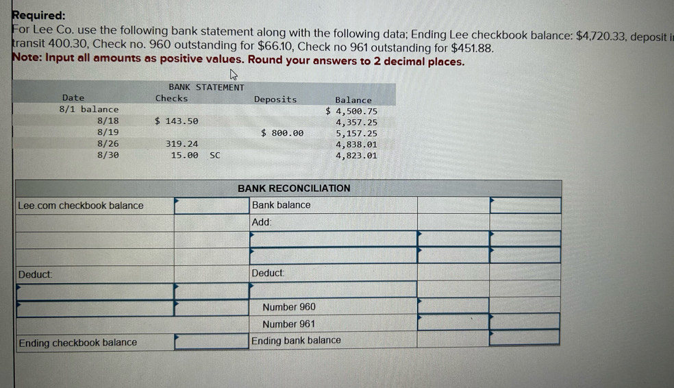 Solved: Required: For Lee Co. use the following bank statement along ...