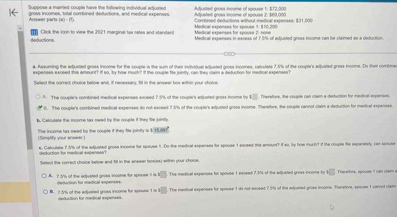 Solved: Suppose a married couple have the following individual adjusted ...