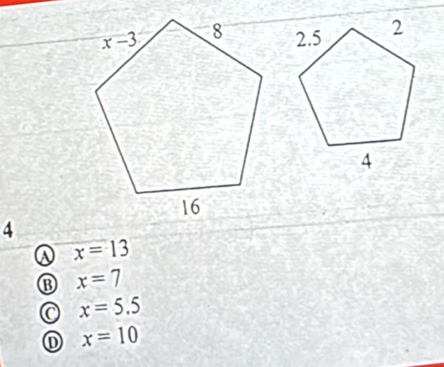 4
x=13
B x=7
x=5.5
① x=10