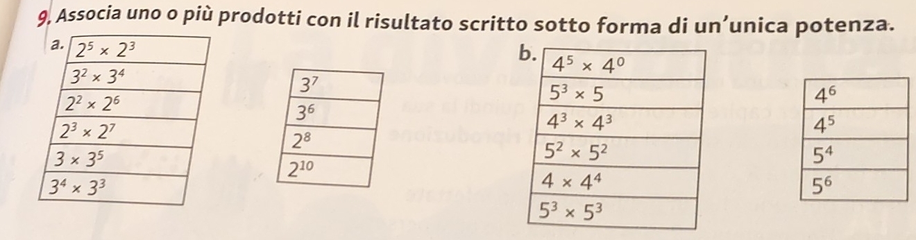 9, Associa uno o più prodotti con il risultato scritto sotto forma di un’unica potenza.