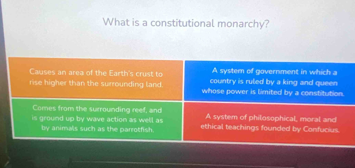 What is a constitutional monarchy?