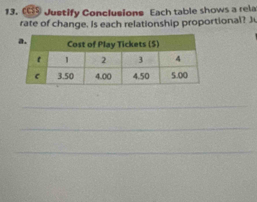 Justify Conclusions Each table shows a rela 
rate of change, Is each relationship proportional? J