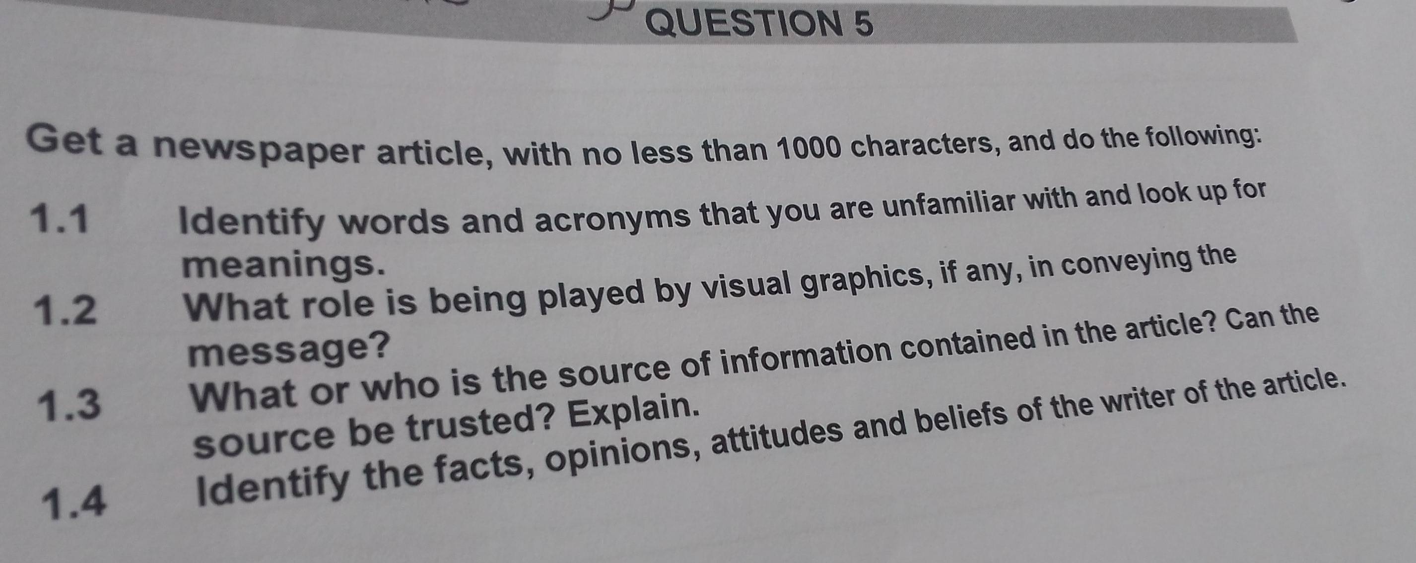 Solved: Get a newspaper article, with no less than 1000 characters, and ...