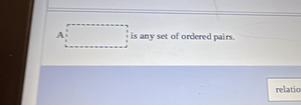 A is any set of ordered pairs. 
relatio