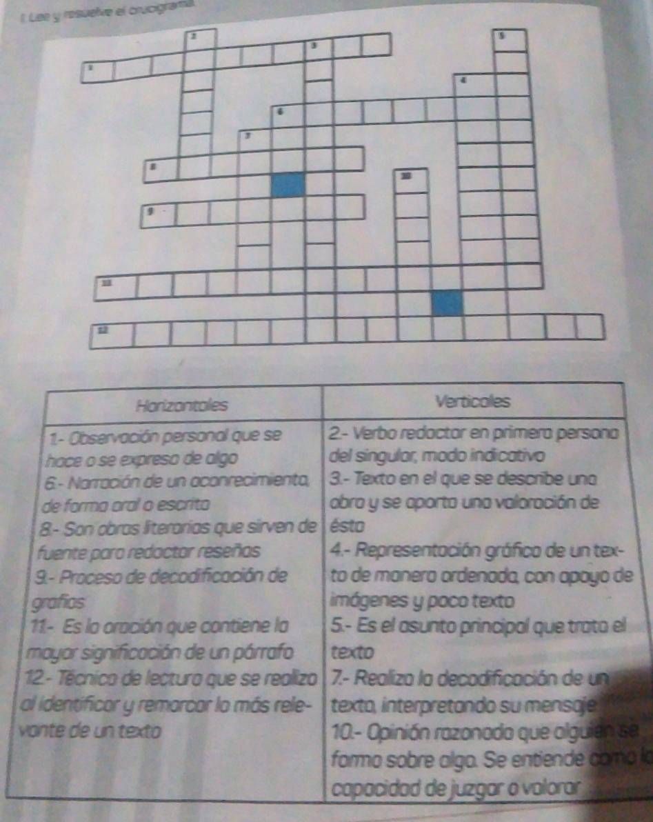 Lee y resuelve el crucigrama 
e 
ve 
la