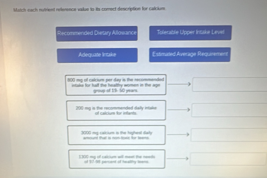 Solved: Match each nutrient reference value to its correct description ...