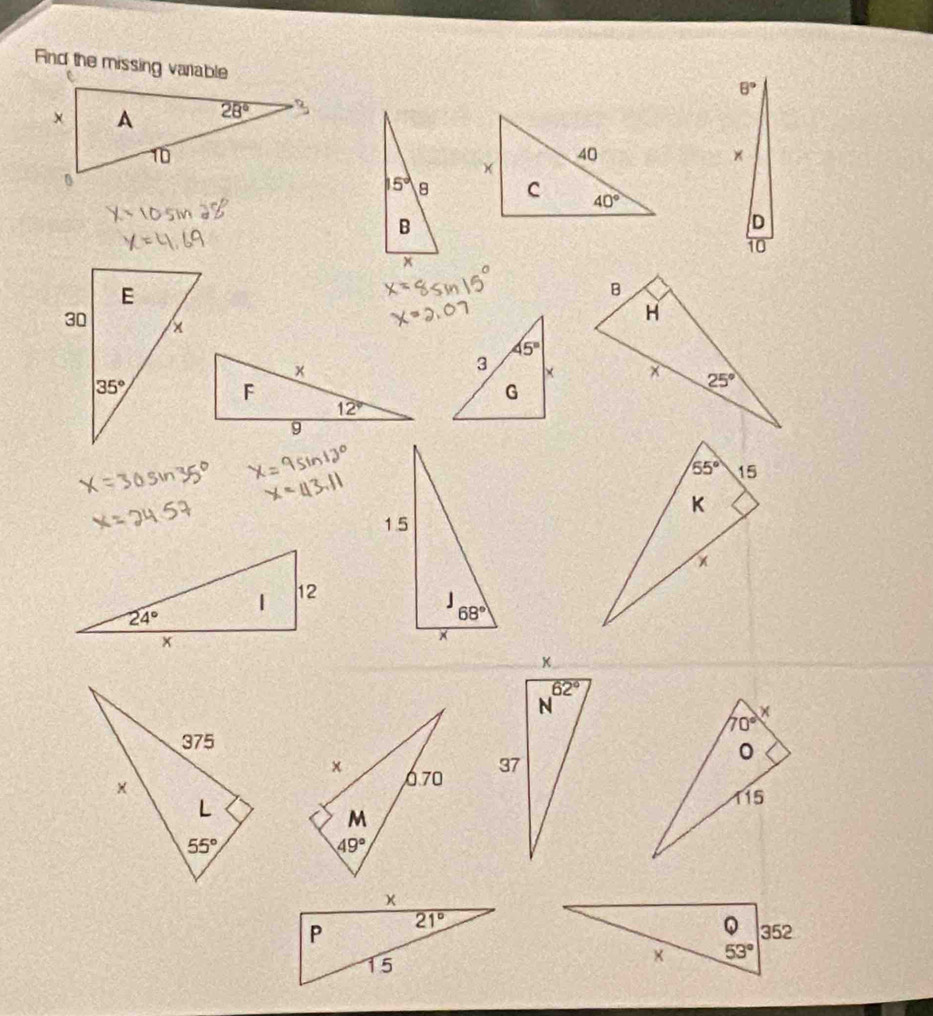 Find the missing varable
8°
×
D
10