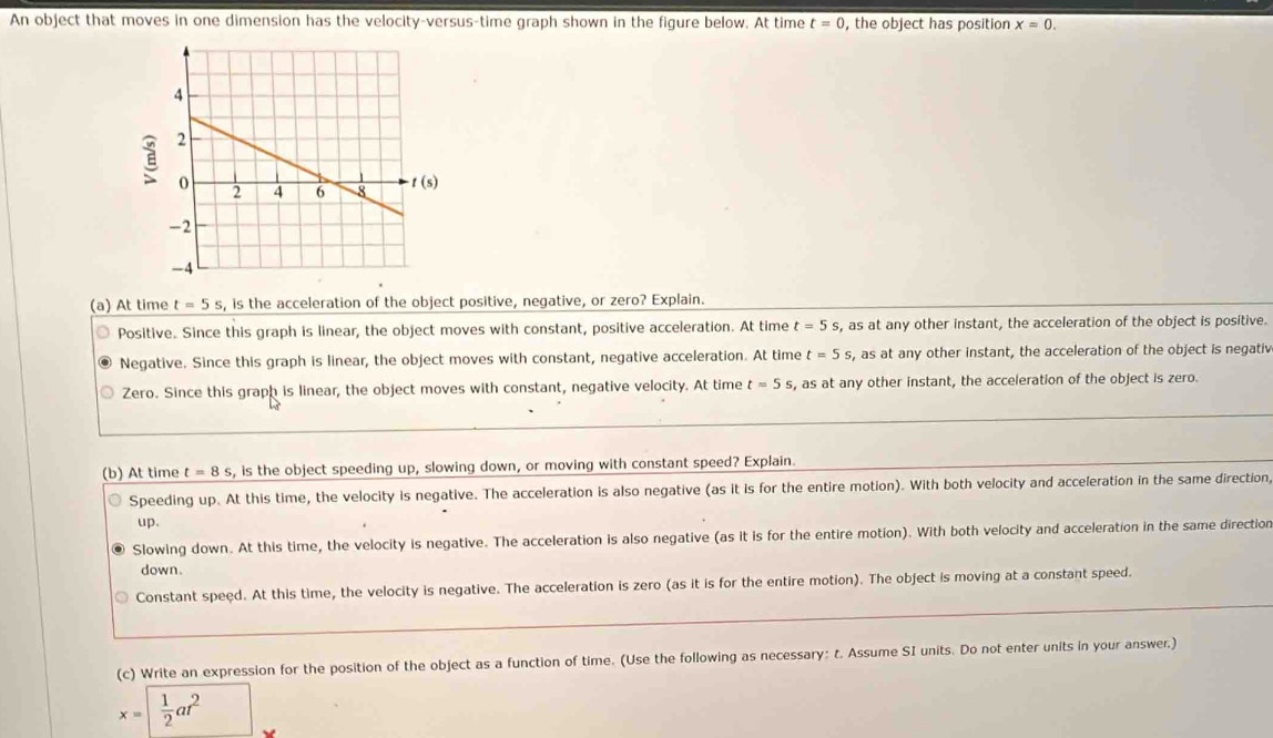 Solved: An object that moves in one dimension has the velocity-versus ...