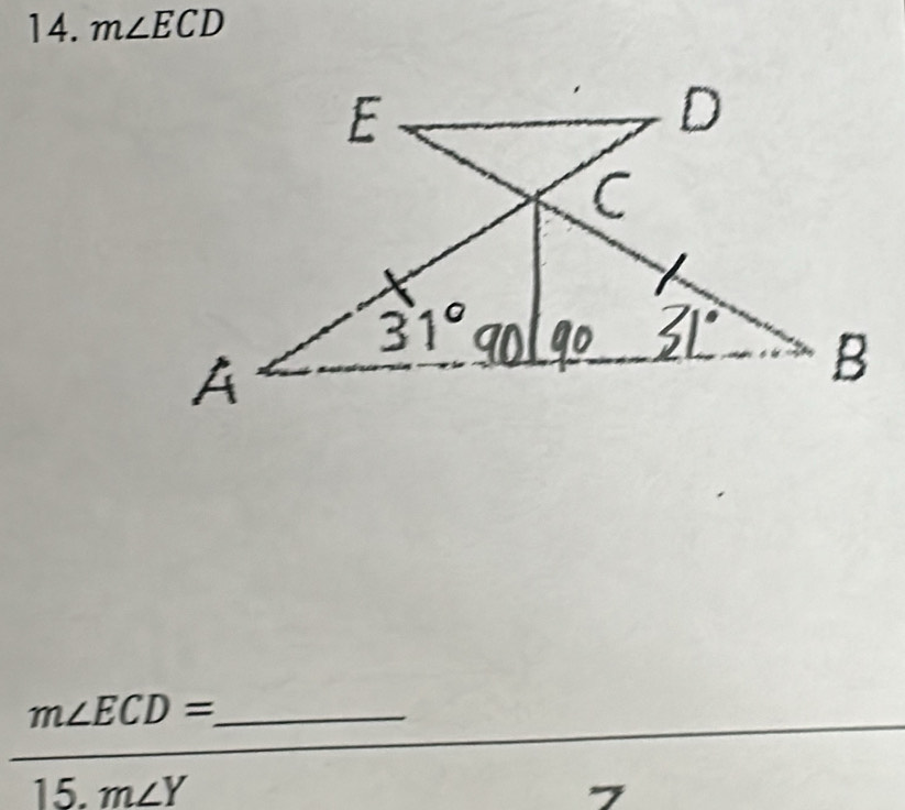 m∠ ECD
m∠ ECD= _
15. m∠ Y