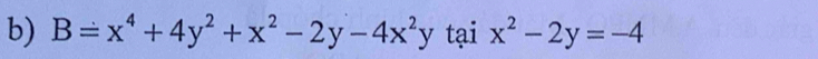 B=x^4+4y^2+x^2-2y-4x^2y tại x^2-2y=-4