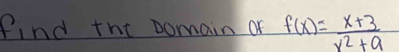 Pind tht Domain or f(x)= (x+3)/x^2+a 