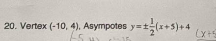 Vertex (-10,4) , Asympotes y=±  1/2 (x+5)+4
