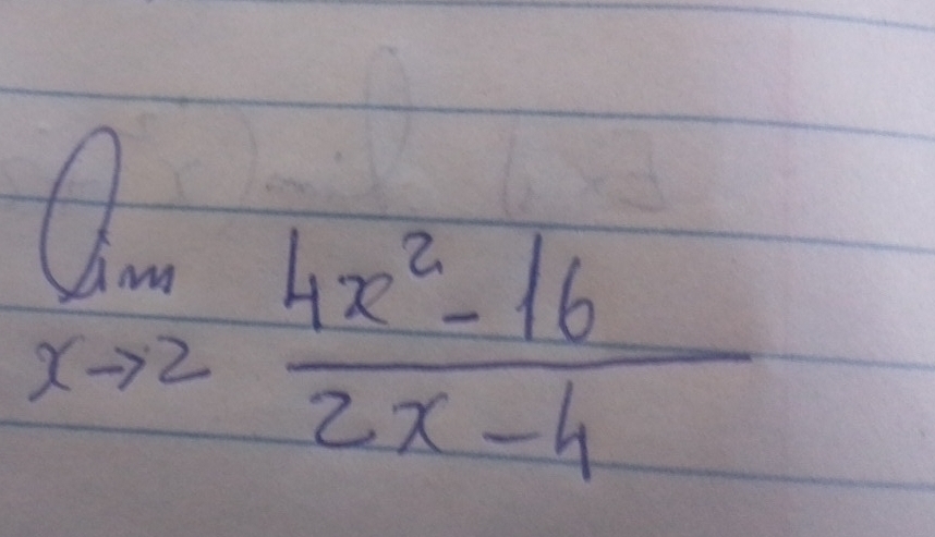 limlimits _xto 2 (4x^2-16)/2x-4 