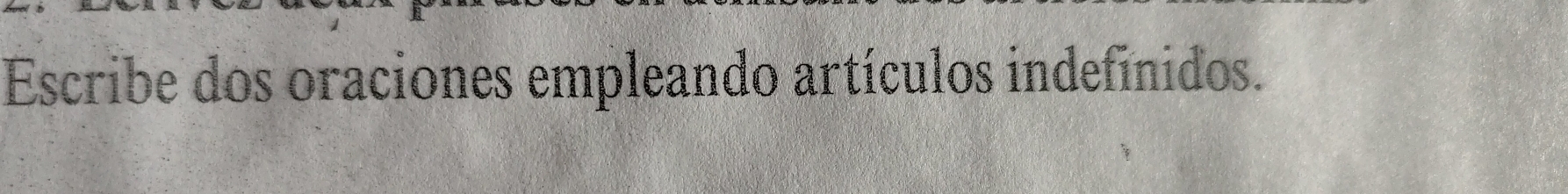 Escribe dos oraciones empleando artículos indefinidos.