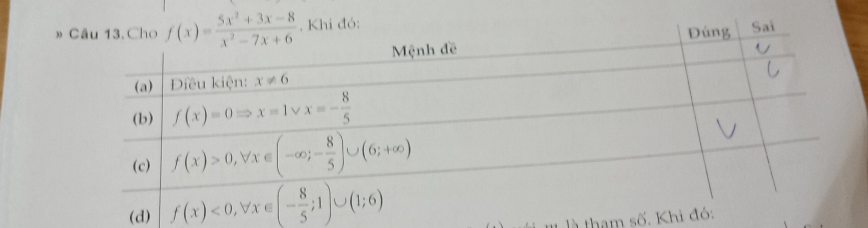 » , Khi đó: Sai
là tham số.