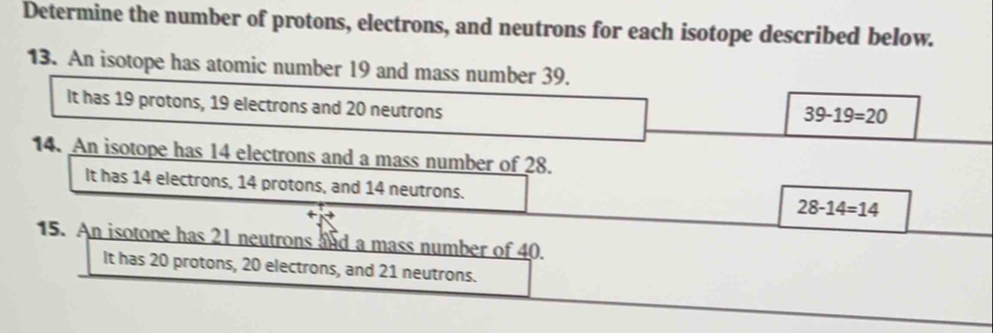 Solved: Determine the number of protons, electrons, and neutrons for ...