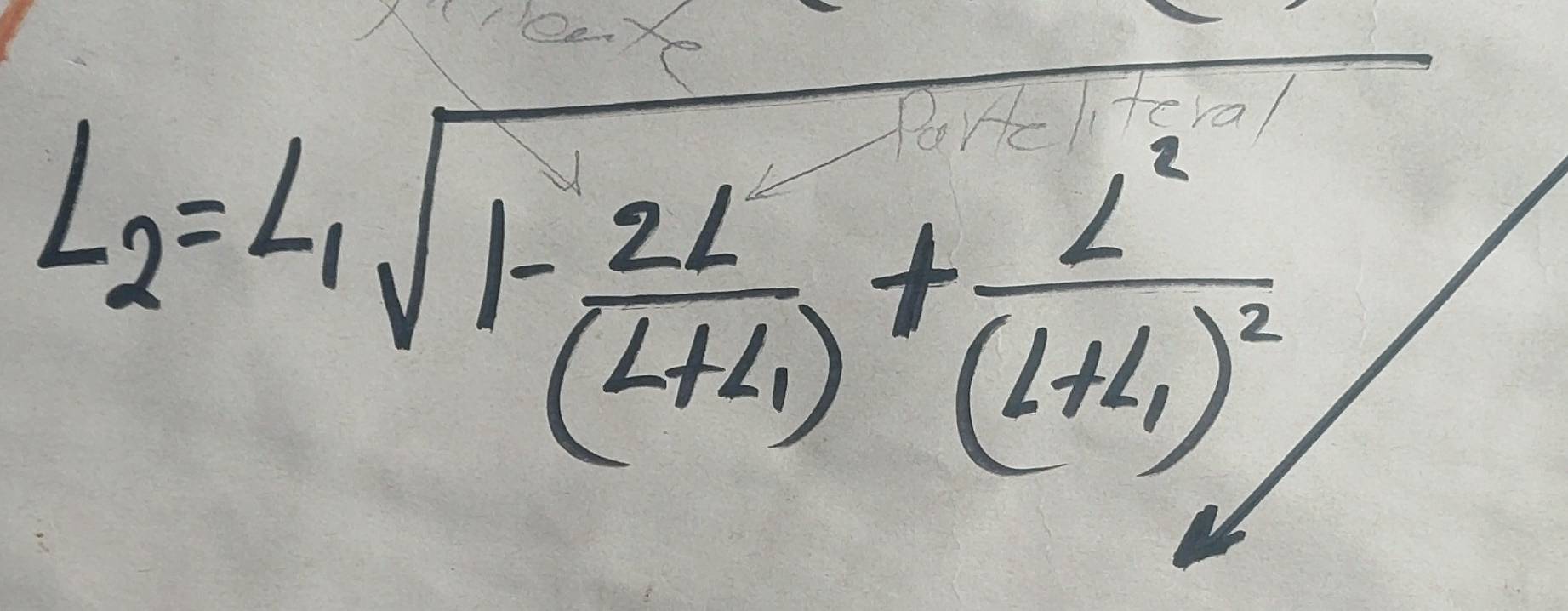 L_2=L_1sqrt(1-frac 2L)(L+L_1)+frac L^2(L+L_1)^2