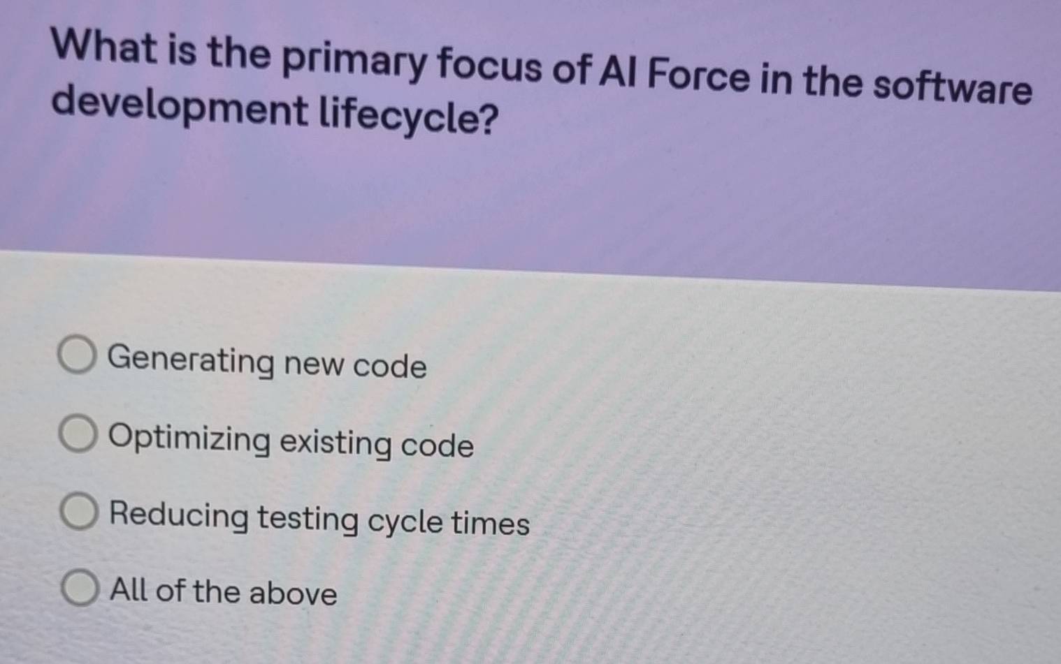 Solved: What is the primary focus of AI Force in the software ...