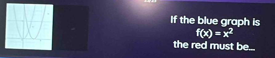 If the blue graph is
f(x)=x^2
the red must be...