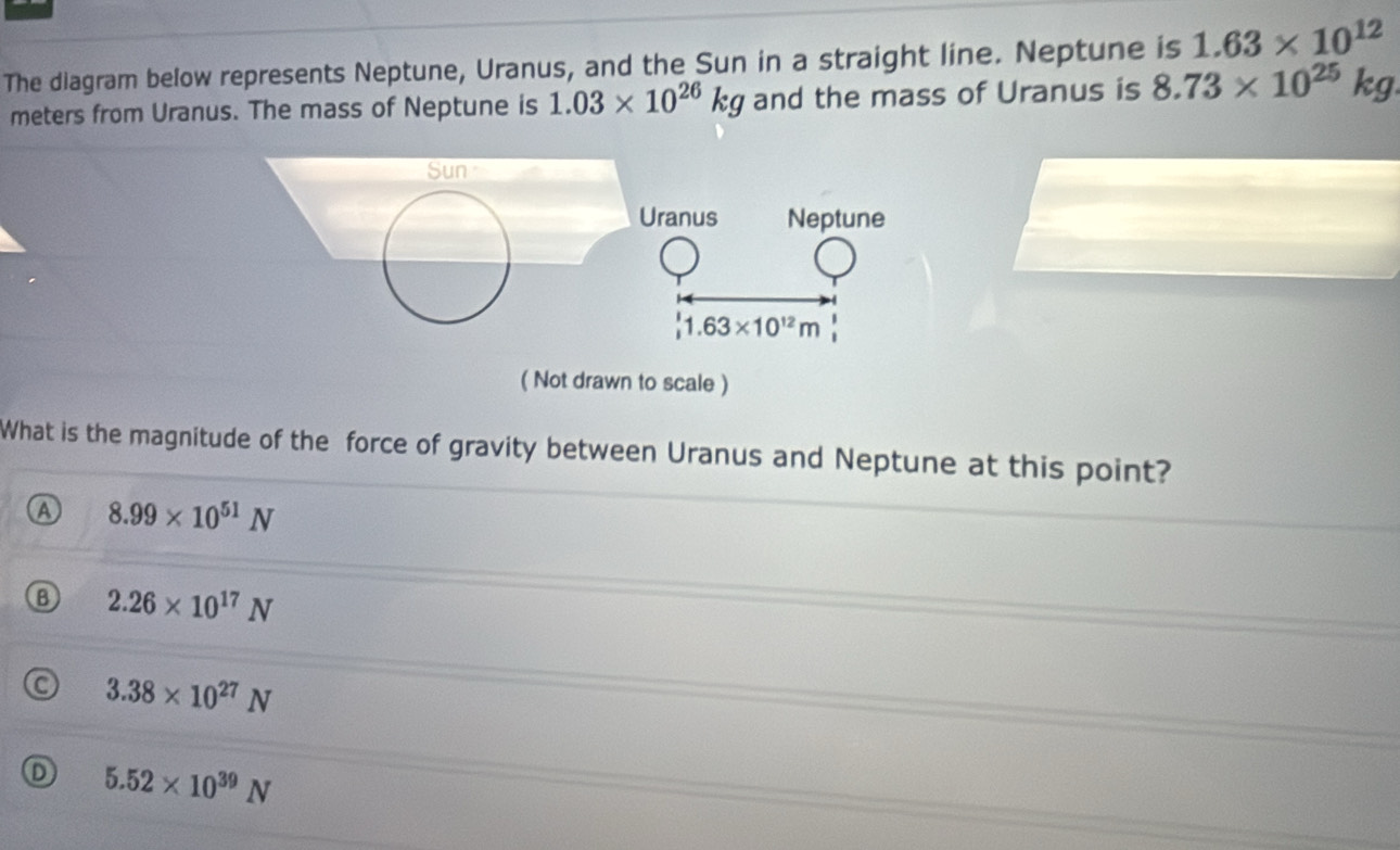 Solved: The diagram below represents Neptune, Uranus, and the Sun in a  straight line. Neptune is 1 [Physics]