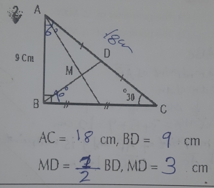 AC= cm,BD= cm
MD= _BD. MD= cm