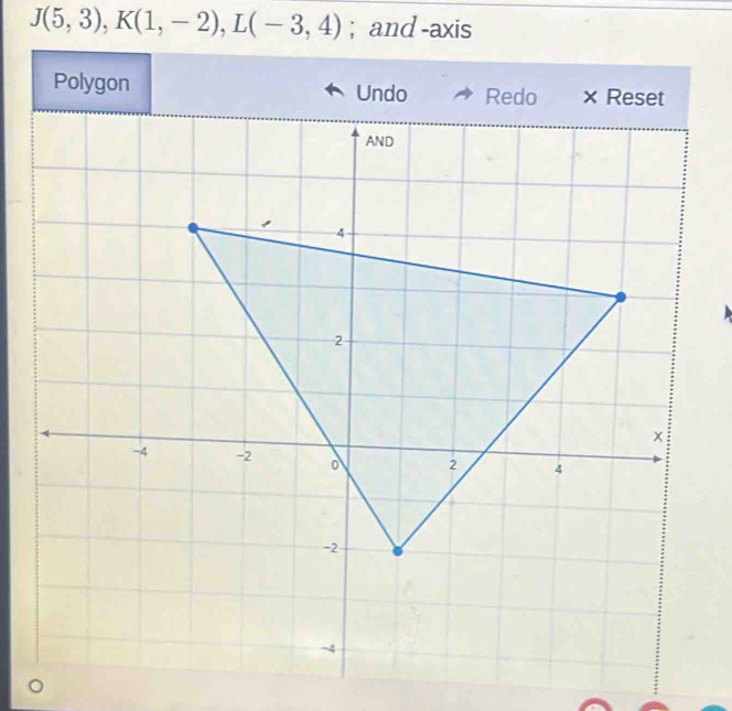 J(5,3), K(1,-2), L(-3,4); and -axis 
Polygon