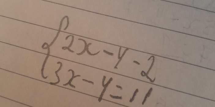 beginarrayl 2x-y-2 3x-y=11endarray.