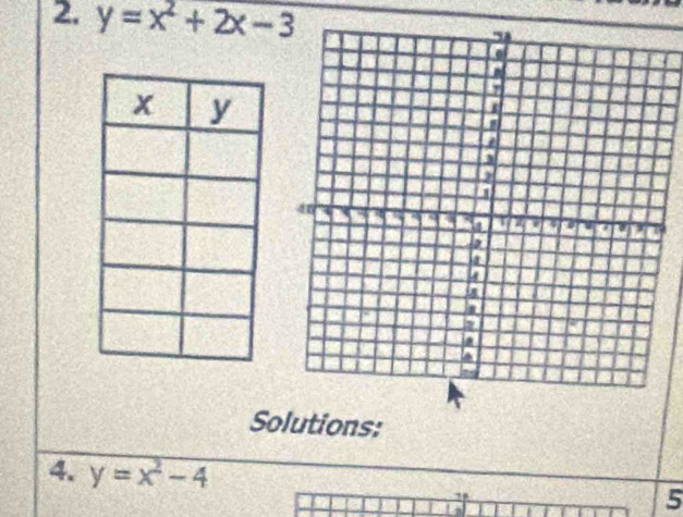 y=x^2+2x-3
0
Solutions:
4. y=x^2-4 5