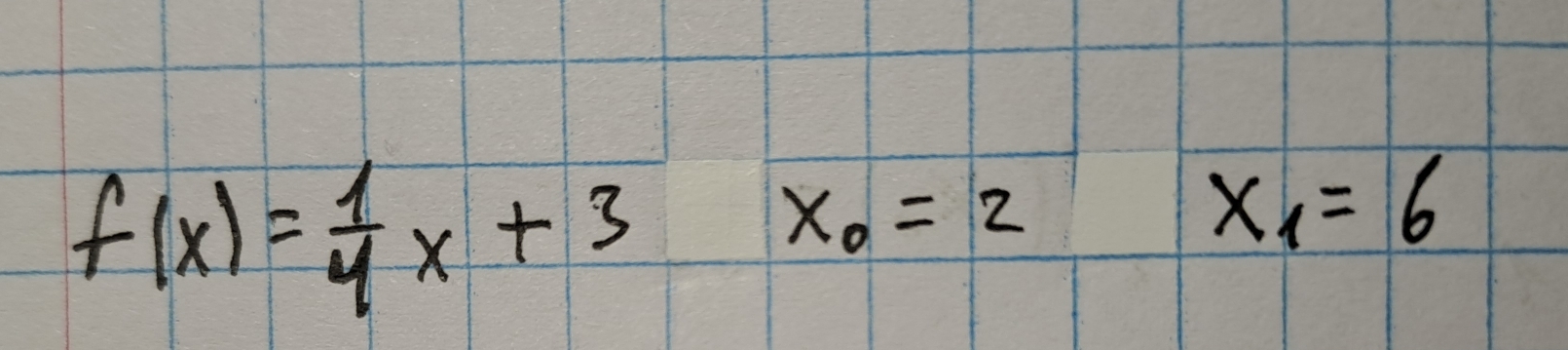 f(x)= 1/4 x+3
x_0=2
x_1=6