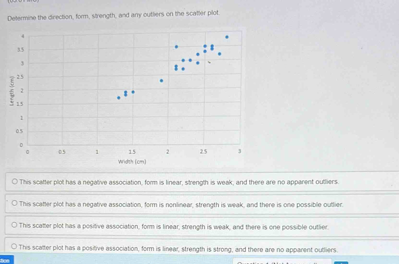 Solved: Determine the direction, form, strength, and any outliers on ...