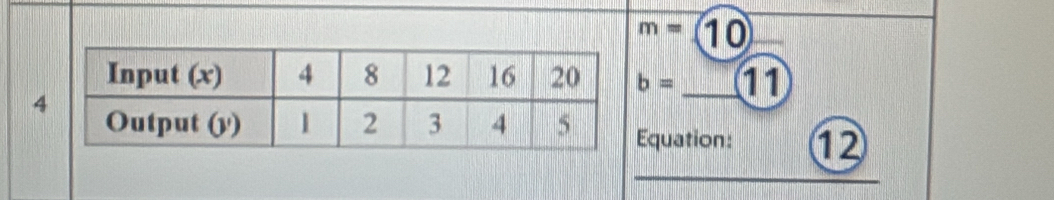 m= 10
b= 11 
4 
quation: 12
_